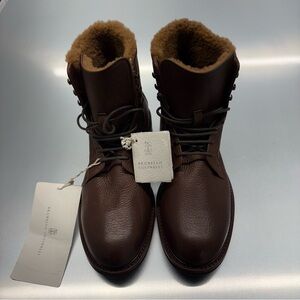NWT Brunello Cucinelli Shearling Lined Deerskin Mountain Boots Vibram Sole